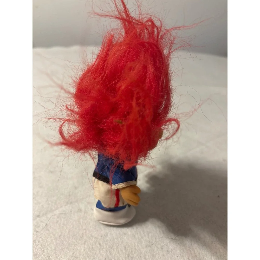 Vintage Troll Doll Red Hair Sports Uniform #1‎ Jersey Blue White 3 inch Figure